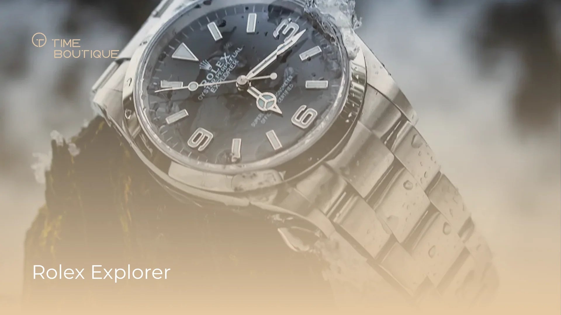 Rolex Explorer mit schwarzem Zifferblatt auf Fels